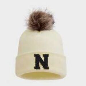 Cream Pom-Pom Beanie with Letter N